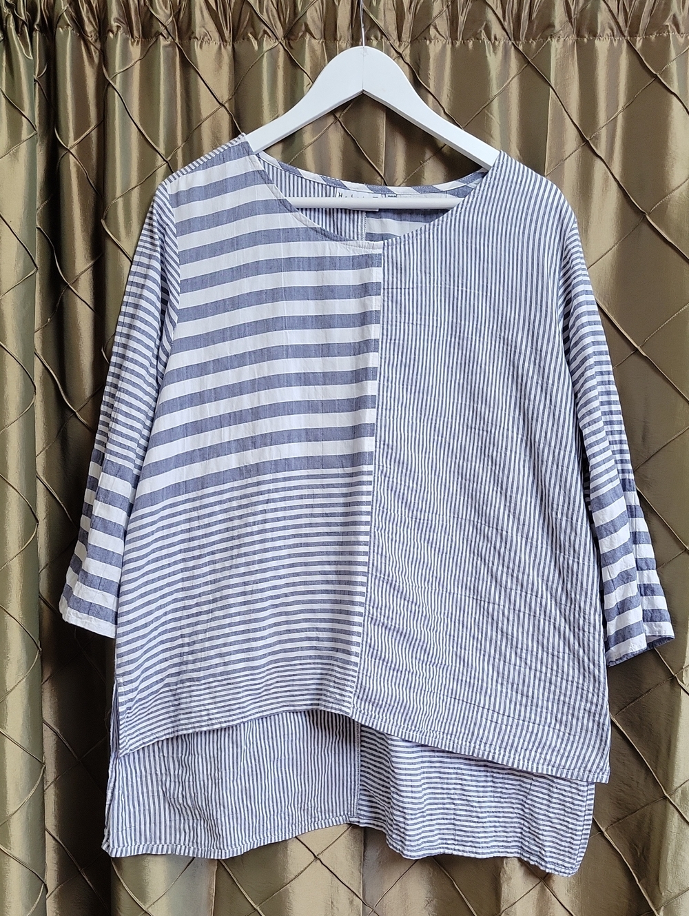 EUC- Habitat Striped 3/4 Sleeve Stretch Cotton Popover Top - Picture 3 of 7